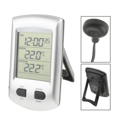 Digital Indoor / Outdoor Thermometer with Clock - Click Image to Close